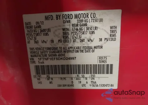 2013 Ford F-150 Xlt from USA, damaged, VIN 1FTNF1EF5DKD24997